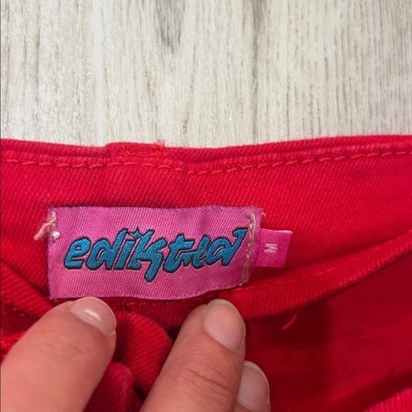 Edikted Red Lace-Up Flare Jeans FIRE ENGINE SIZE MEDIUM - Picture 5 of 10